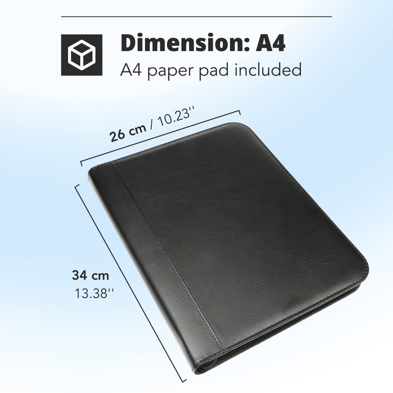 H&S Conference Folder - Zipped Portfolio Folder A4 - Faux Leather Folders for Documents with Ring Binder - A4 Organiser Folders - Work or Business Document Holder Padfolio Case - Image 4